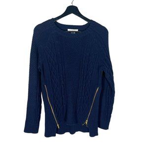 CAbi Deep Blue Cable Knit Double Zip Pullover Sweater Medium